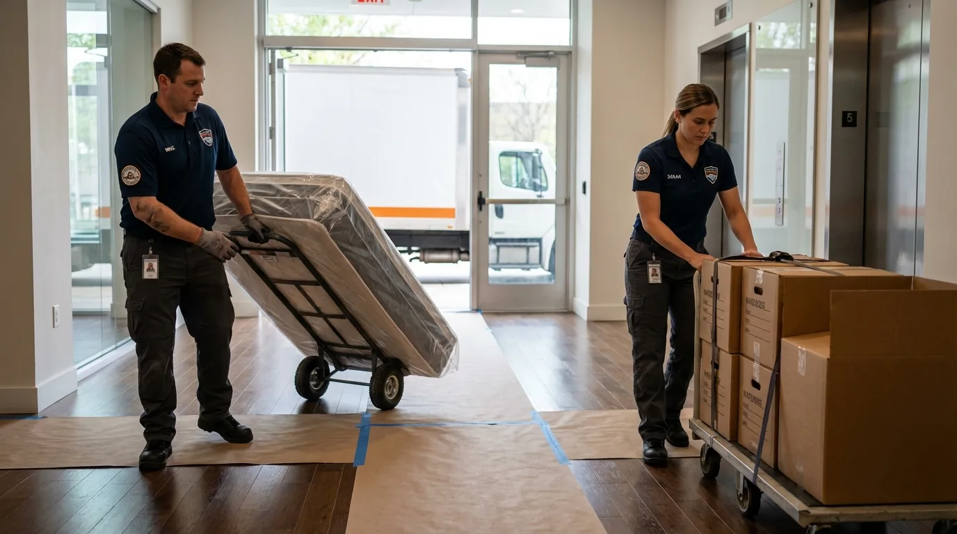 Professional apartment movers loading elevator in Clintwood, VA